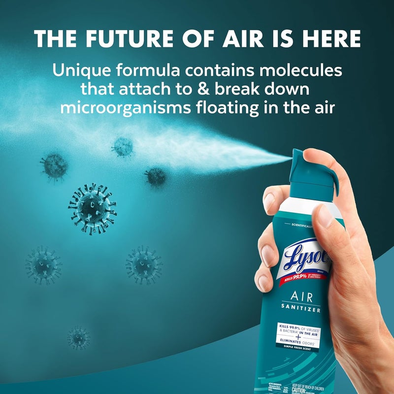 Lysol رذاذ معقم للهواء مع مزيل الروائح للمنزل والمكتب، رذاذ تعقيم، بديل معطر الهواء، رائحة منعشة بسيطة، 10 أونصات (عبوة من 3) - Image 5